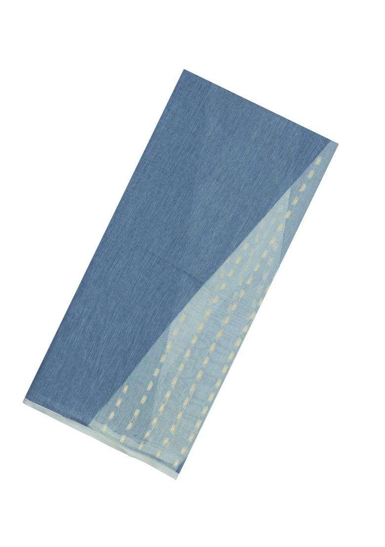 Blue Woven Blended Exclusive Chanderi Silk Cotton Saree With Jhalar With Checks And Stripes Design For Women - Indya