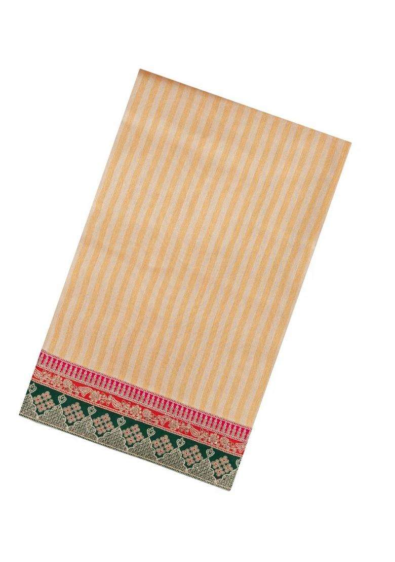 Gold Woven Synthetic Blended Art Silk Saree With Embroidered Border For Women - Indya