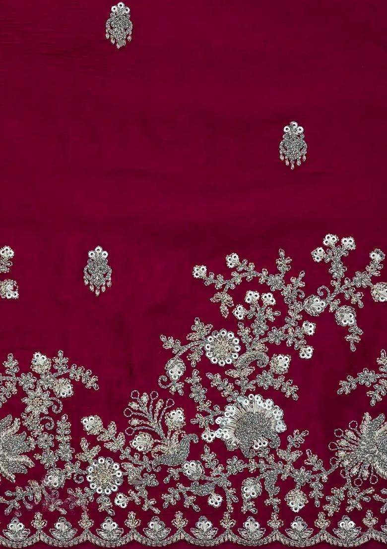 Magenta Woven Synthetic Blended Art Silk Saree With Embroidered Motifs For Women - Indya