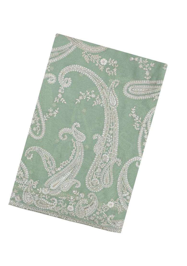Light Green Woven Synthetic Blended Art Silk Saree With Embroidered Floral Motifs For Women - Indya