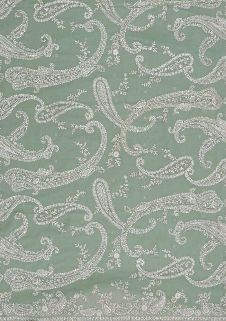 Light Green Woven Synthetic Blended Art Silk Saree With Embroidered Floral Motifs For Women - Indya
