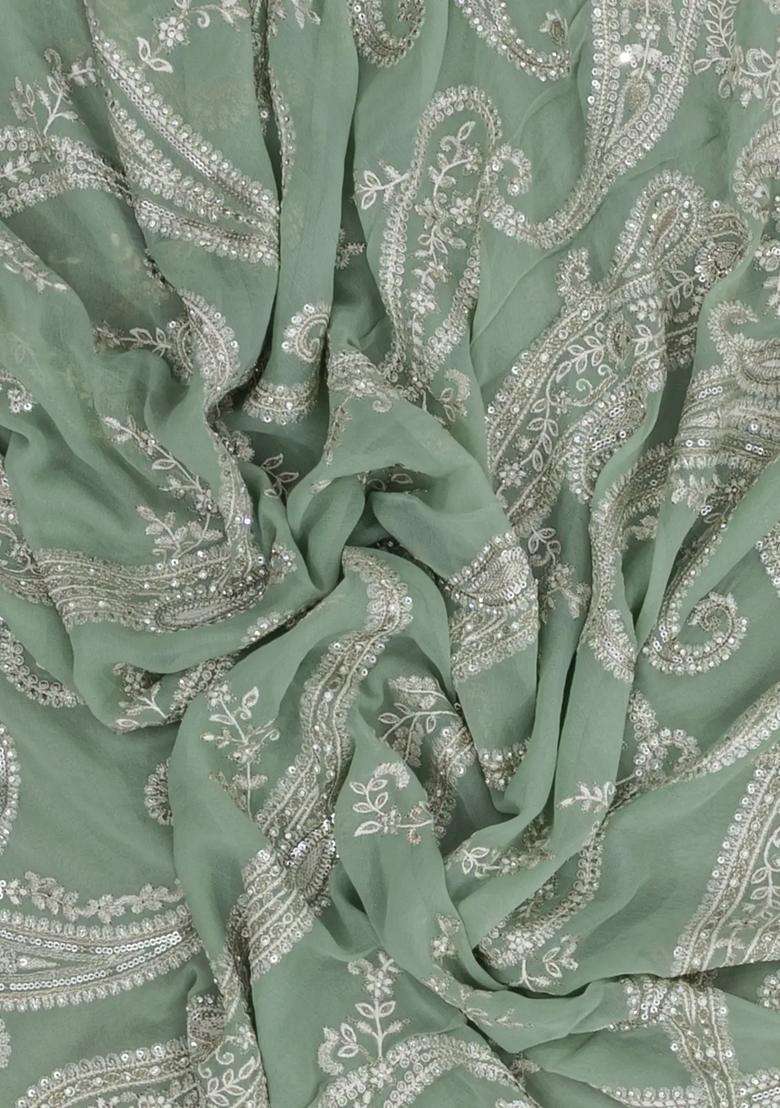 Light Green Woven Synthetic Blended Art Silk Saree With Embroidered Floral Motifs For Women - Indya