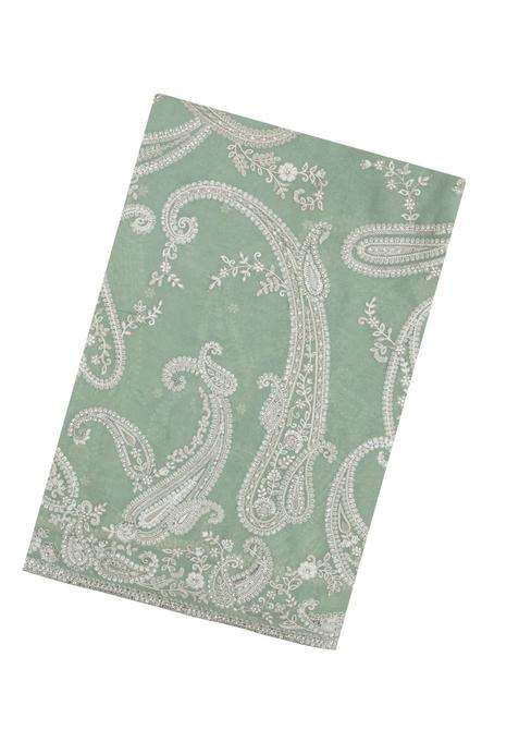 Light Green Woven Synthetic Blended Art Silk Saree With Embroidered Floral Motifs For Women