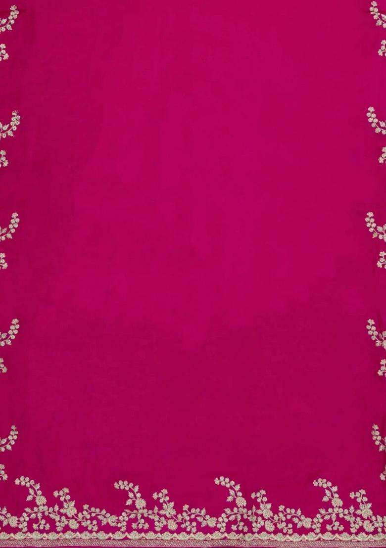 Hot Pink Woven Synthetic Blended Art Silk Saree With Embroidered Motifs For Women - Indya