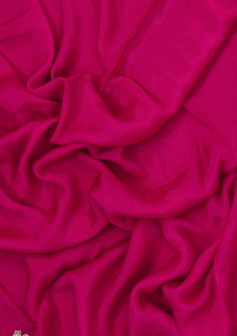 Hot Pink Woven Synthetic Blended Art Silk Saree With Embroidered Motifs For Women - Indya
