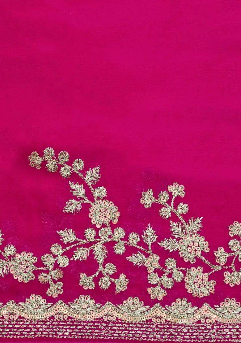 Hot Pink Woven Synthetic Blended Art Silk Saree With Embroidered Motifs For Women - Indya