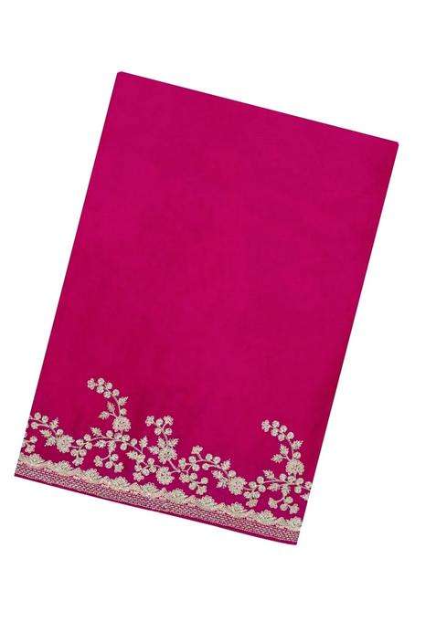 Hot Pink Woven Synthetic Blended Art Silk Saree With Embroidered Motifs For Women