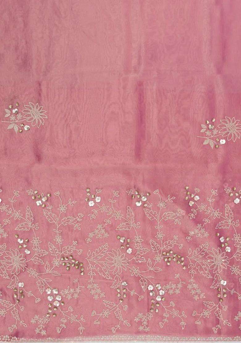 Peach Woven Synthetic Blended Tissue Saree With Embroidered Motifs For Women - Indya