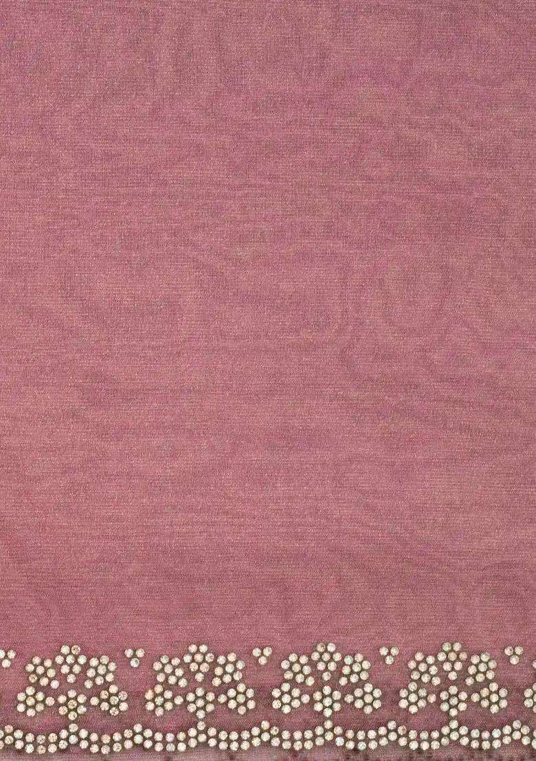 Peach Woven Synthetic Blended Tissue Saree With Embroidered Motifs For Women - Indya