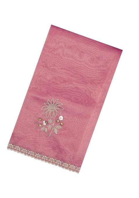 Peach Woven Synthetic Blended Tissue Saree With Embroidered Motifs For Women
