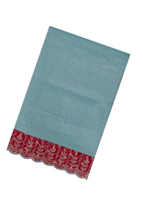 Cyan Woven Synthetic Blended Tissue Saree With Embroidered Border For Women