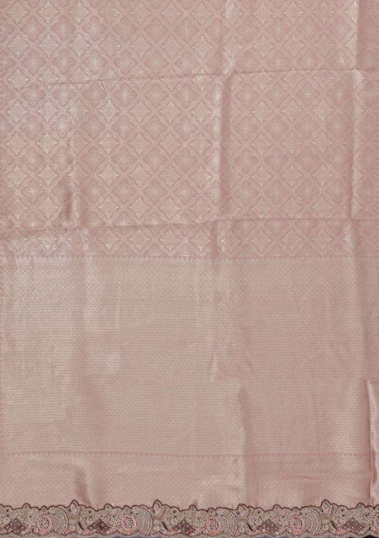 Baby Pink Woven Synthetic Blended Art Silk Saree With Embroidered Border For Women - Indya