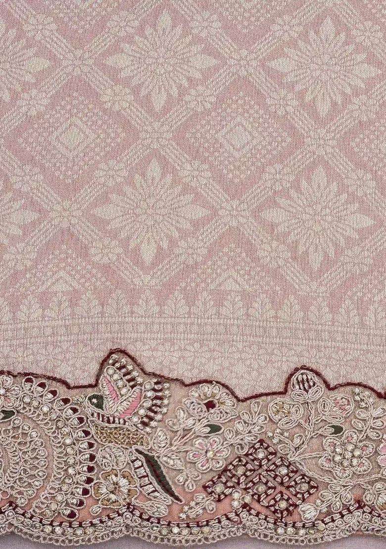 Baby Pink Woven Synthetic Blended Art Silk Saree With Embroidered Border For Women - Indya