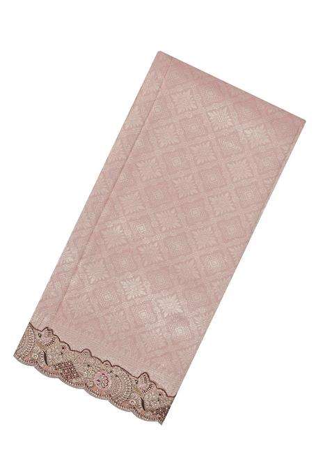 Baby Pink Woven Synthetic Blended Art Silk Saree With Embroidered Border For Women