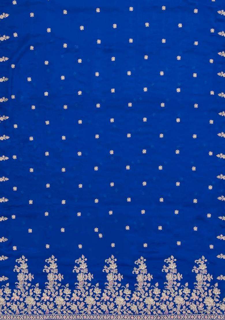 Blue Woven Synthetic Blended Art Silk Saree With Embroidered Motifs For Women - Indya