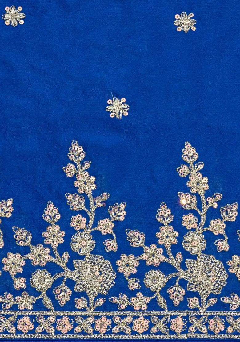 Blue Woven Synthetic Blended Art Silk Saree With Embroidered Motifs For Women - Indya