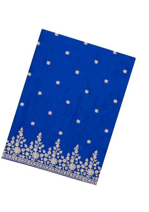 Blue Woven Synthetic Blended Art Silk Saree With Embroidered Motifs For Women