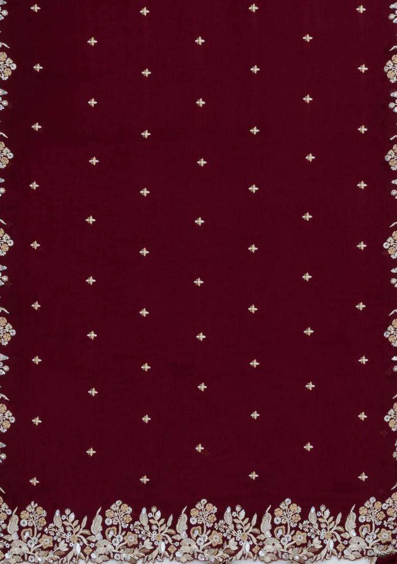 Maroon Woven Synthetic Blended Art Silk Saree With Embroidered Motifs For Women - Indya