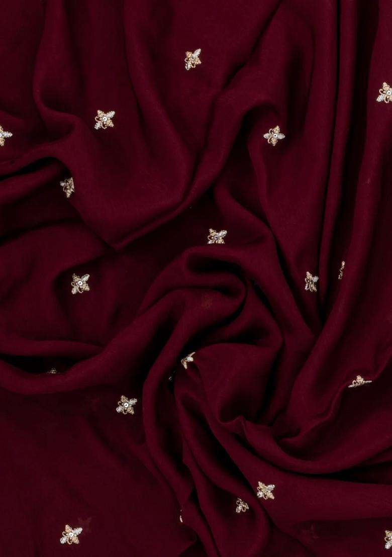 Maroon Woven Synthetic Blended Art Silk Saree With Embroidered Motifs For Women - Indya