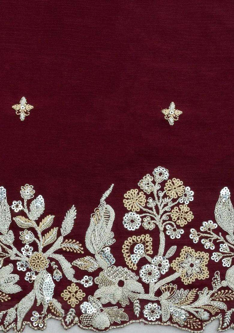 Maroon Woven Synthetic Blended Art Silk Saree With Embroidered Motifs For Women - Indya