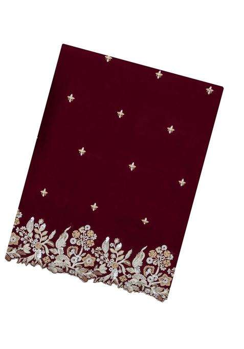 Maroon Woven Synthetic Blended Art Silk Saree With Embroidered Motifs For Women