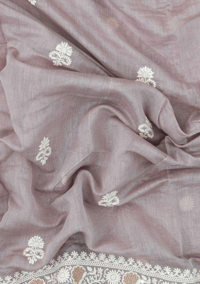 Grey Woven Synthetic Blended Art Silk Saree With Embroidered Motifs For Women - Indya