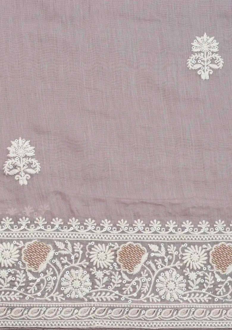 Grey Woven Synthetic Blended Art Silk Saree With Embroidered Motifs For Women - Indya
