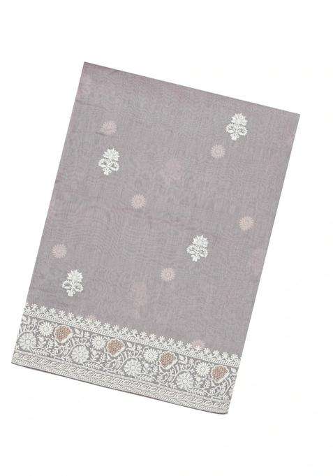 Grey Woven Synthetic Blended Art Silk Saree With Embroidered Motifs For Women