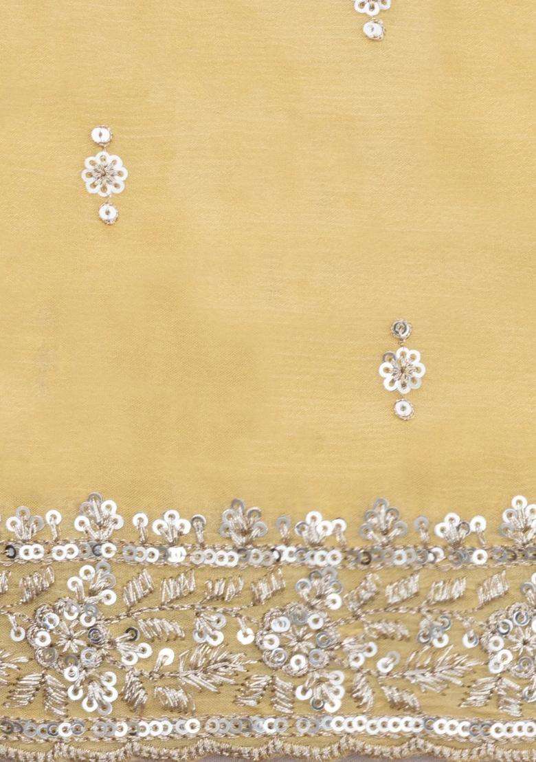 Yellow Woven Synthetic Blended Art Silk Saree With Embroidered Motifs For Women - Indya