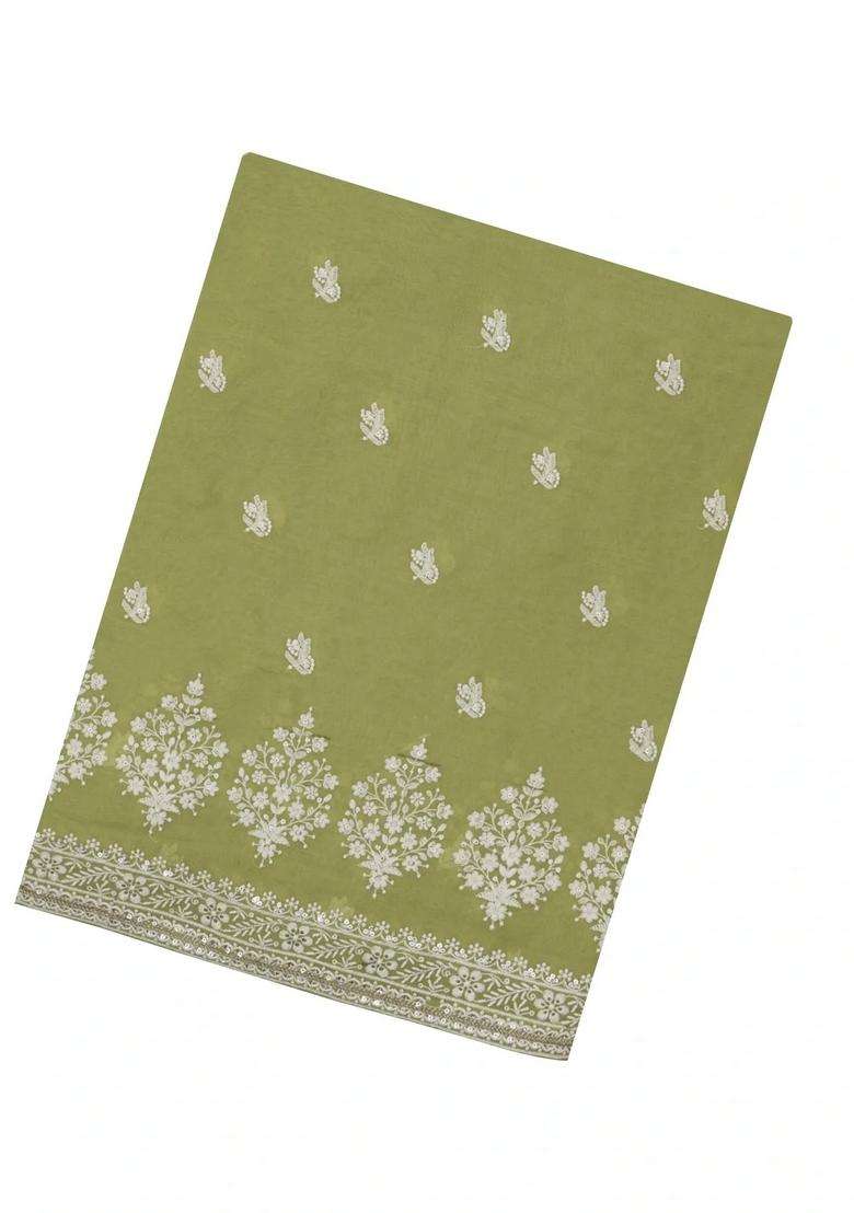 Green Woven Synthetic Blended Art Silk Saree With Embroidered Motifs For Women - Indya