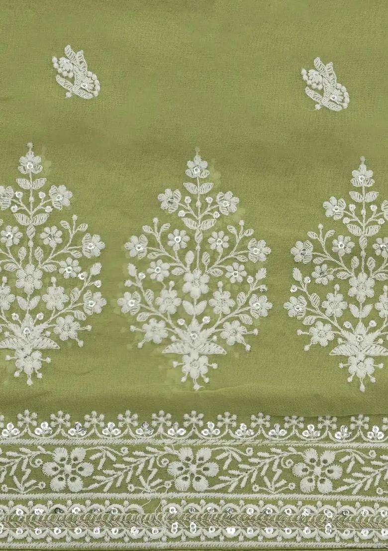 Green Woven Synthetic Blended Art Silk Saree With Embroidered Motifs For Women - Indya