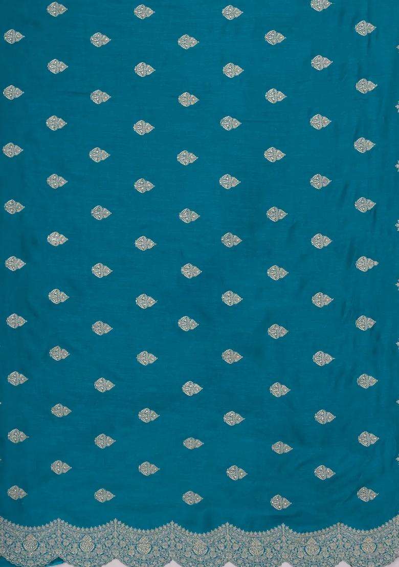 Cyan Woven Synthetic Blended Art Silk Saree With Embroidered Motifs For Women - Indya