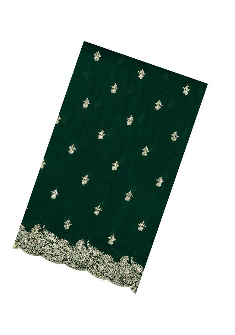 Bottle Green Woven Synthetic Blended Art Silk Saree With Embroidered Motifs For Women - Indya
