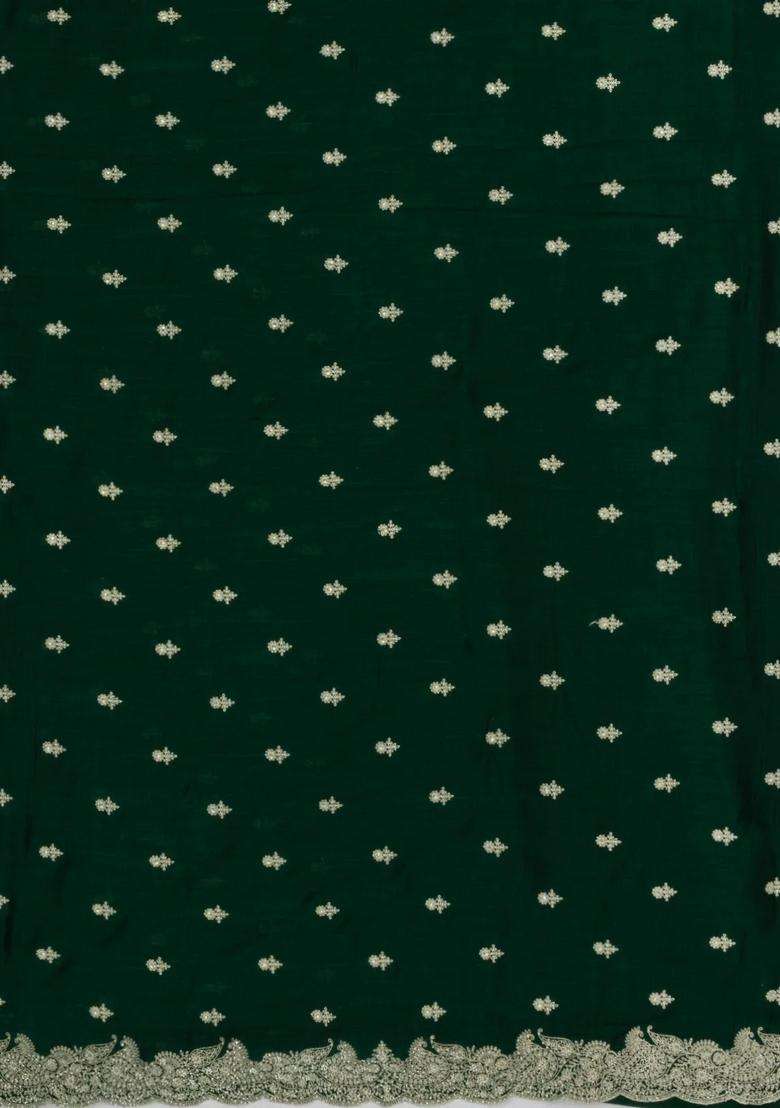 Bottle Green Woven Synthetic Blended Art Silk Saree With Embroidered Motifs For Women - Indya