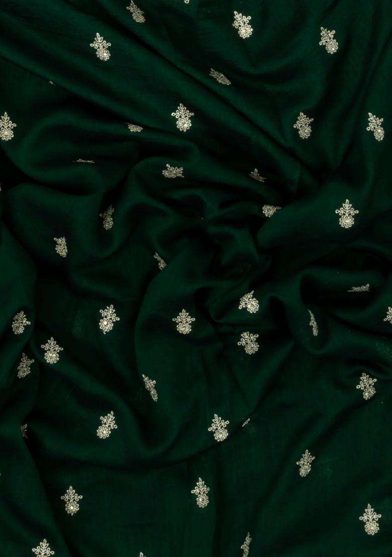 Bottle Green Woven Synthetic Blended Art Silk Saree With Embroidered Motifs For Women - Indya