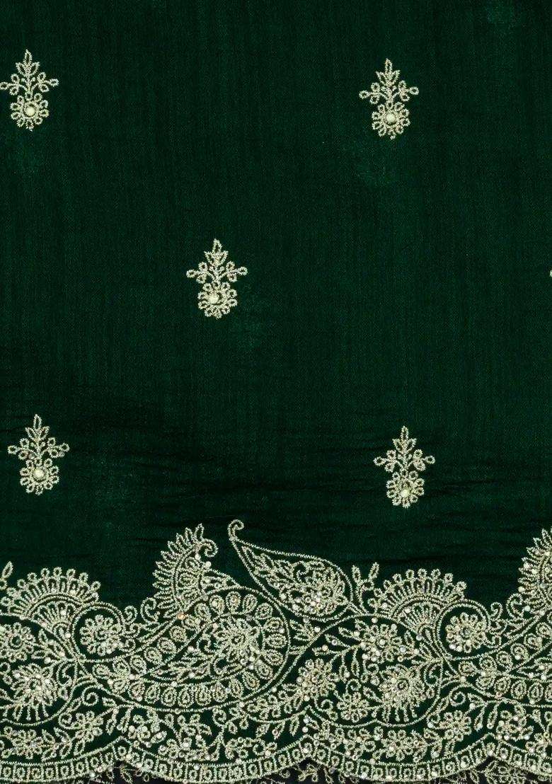 Bottle Green Woven Synthetic Blended Art Silk Saree With Embroidered Motifs For Women - Indya
