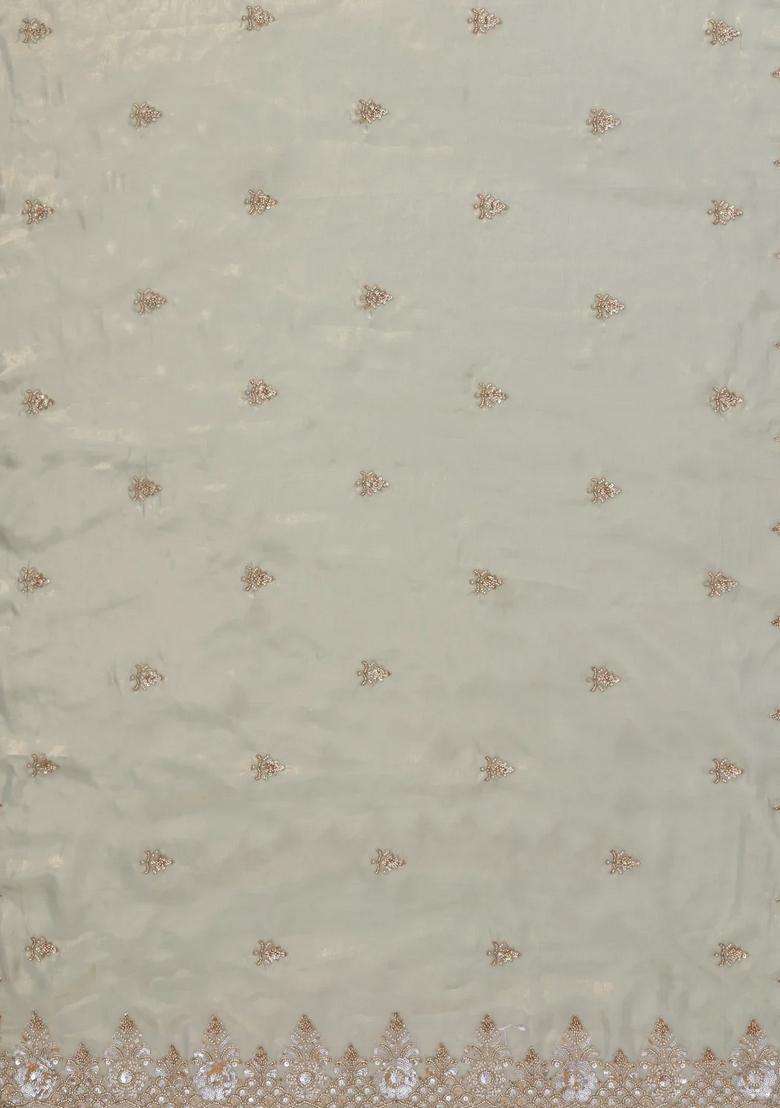 Taupe Woven Synthetic Blended Tissue Saree With Embroidered Motifs For Women - Indya