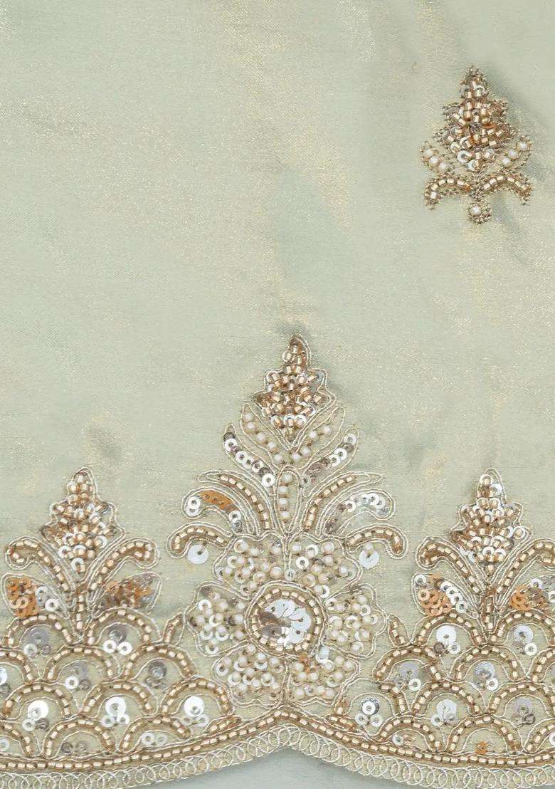 Taupe Woven Synthetic Blended Tissue Saree With Embroidered Motifs For Women - Indya