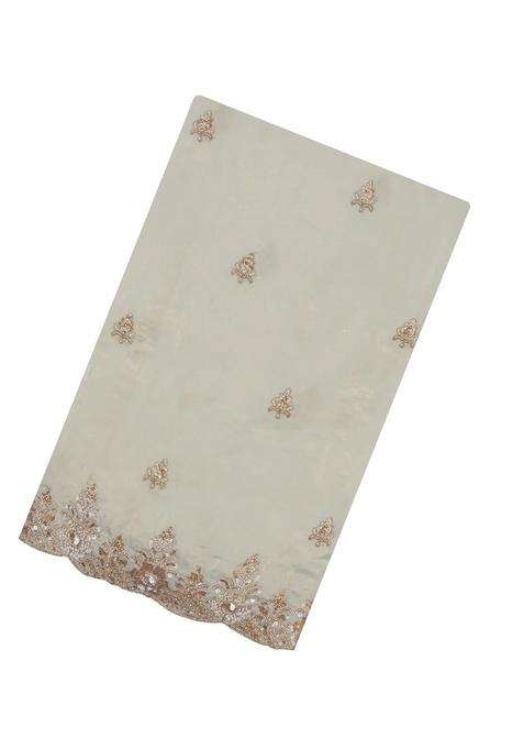 Taupe Woven Synthetic Blended Tissue Saree With Embroidered Motifs For Women