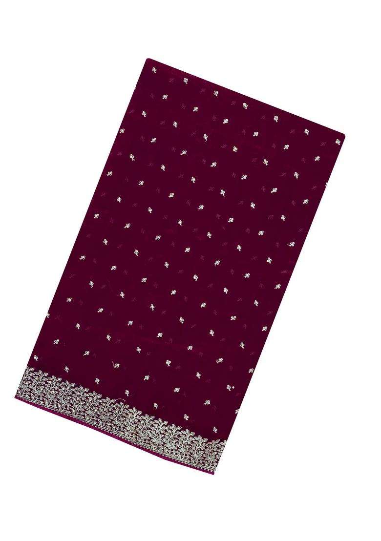 Burgundy Woven Synthetic Blended Tissue Saree With Embroidered Motifs For Women - Indya
