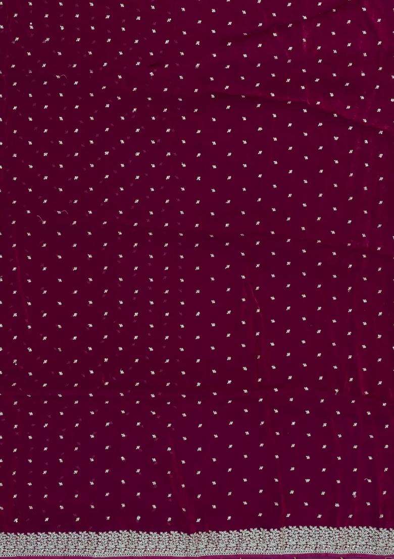 Burgundy Woven Synthetic Blended Tissue Saree With Embroidered Motifs For Women - Indya