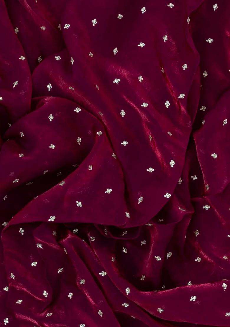 Burgundy Woven Synthetic Blended Tissue Saree With Embroidered Motifs For Women - Indya