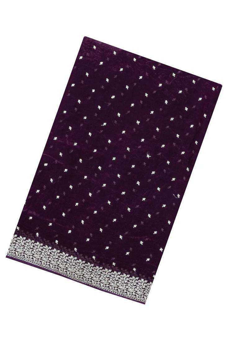 Dark Purple Woven Synthetic Blended Tissue Saree With Embroidered Motifs For Women - Indya
