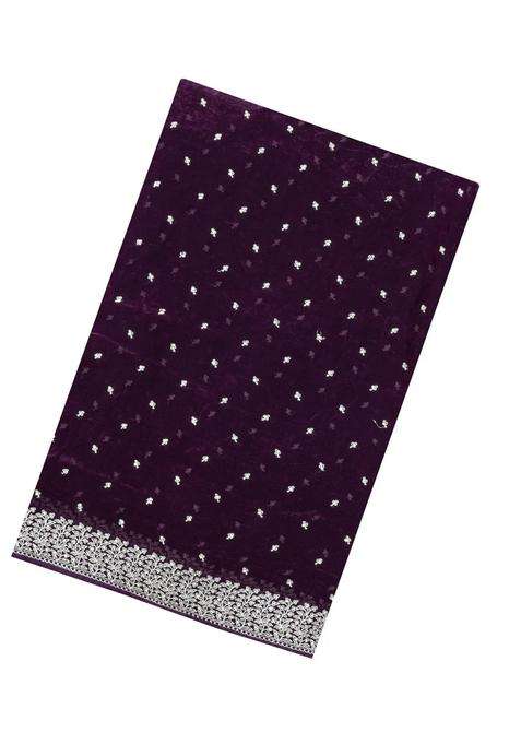 Dark Purple Woven Synthetic Blended Tissue Saree With Embroidered Motifs For Women