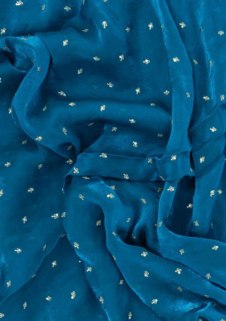 Sky Blue Woven Synthetic Blended Tissue Saree With Embroidered Motifs For Women - Indya