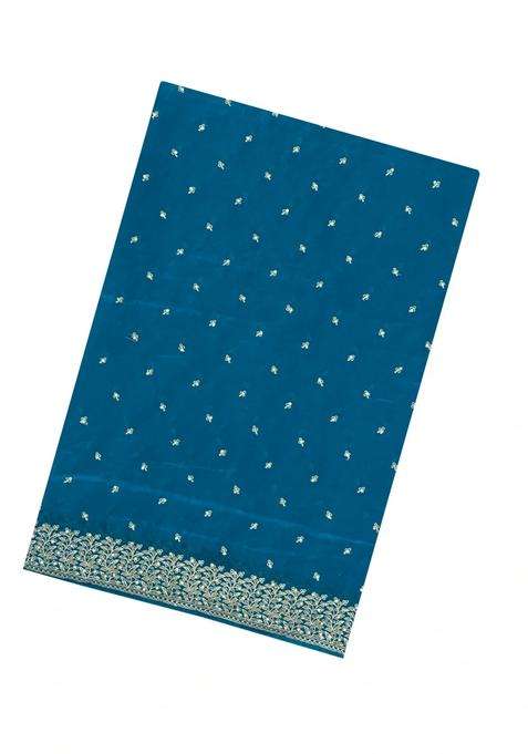 Sky Blue Woven Synthetic Blended Tissue Saree With Embroidered Motifs For Women