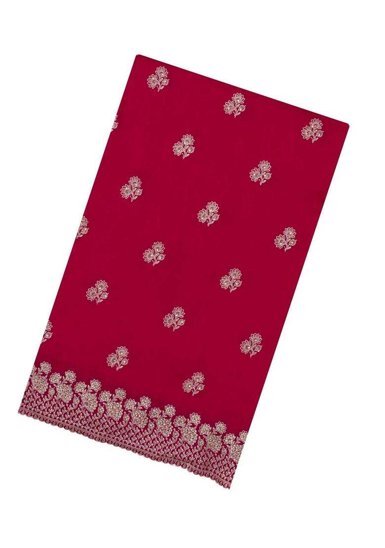 Red Woven Synthetic Blended Art Silk Saree With Embroidered Motifs For Women - Indya