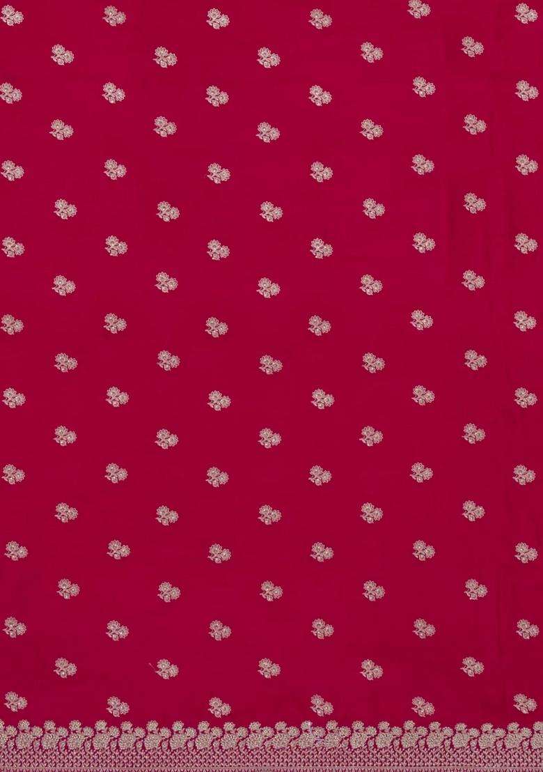 Red Woven Synthetic Blended Art Silk Saree With Embroidered Motifs For Women - Indya