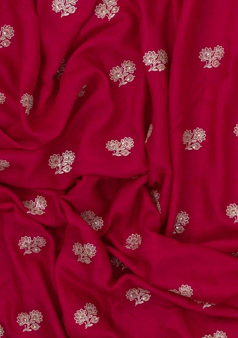 Red Woven Synthetic Blended Art Silk Saree With Embroidered Motifs For Women - Indya