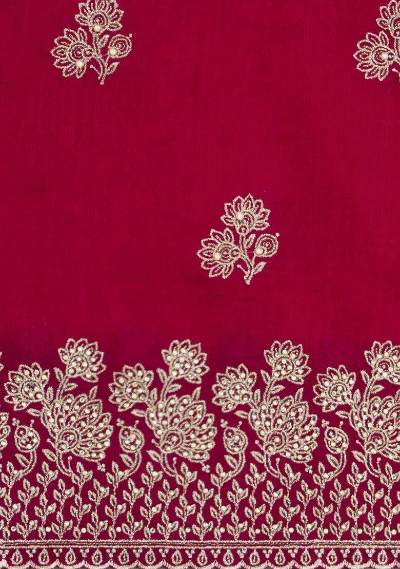 Red Woven Synthetic Blended Art Silk Saree With Embroidered Motifs For Women - Indya